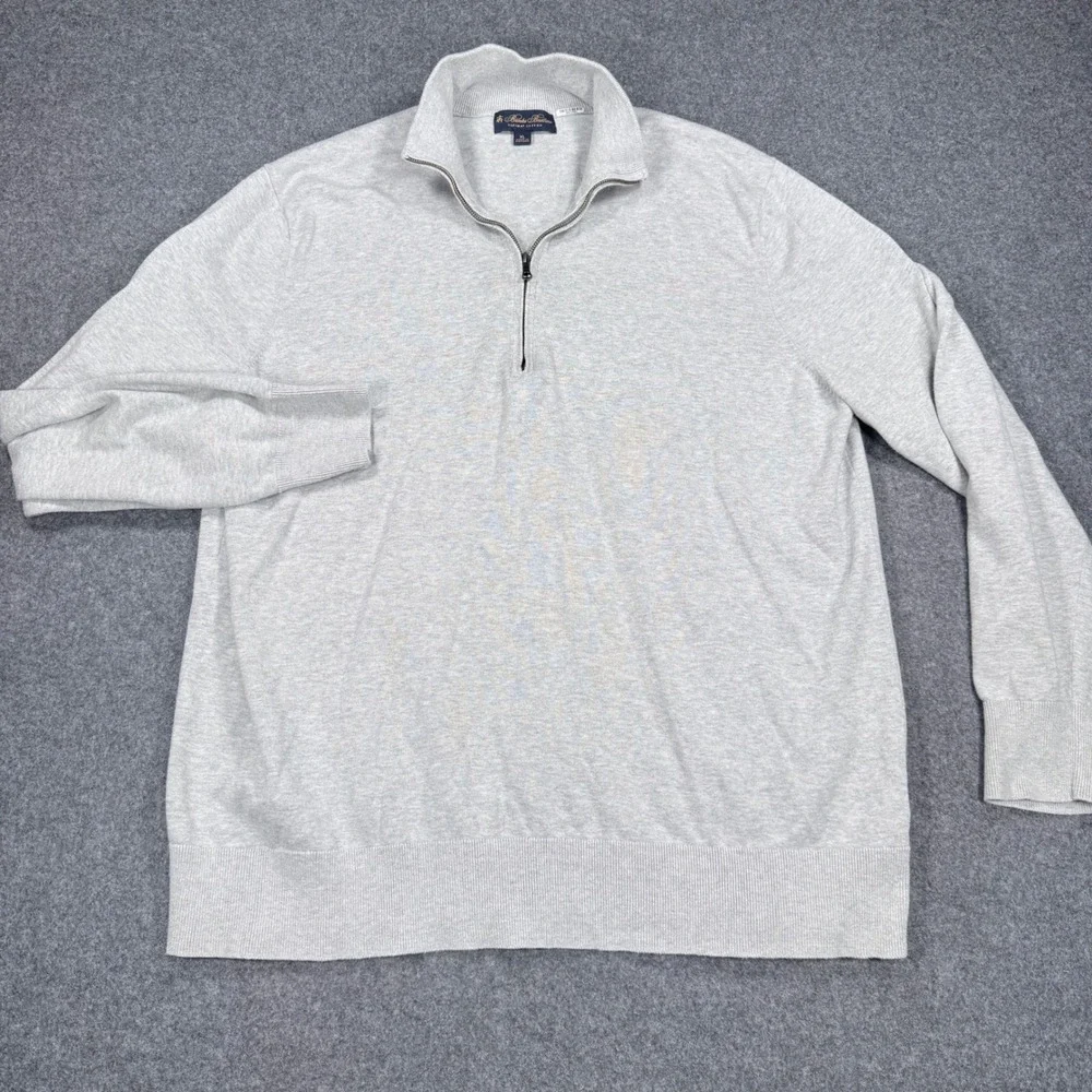 Brooks Brothers Mens XL Supima Cotton Quarter Zip Sweater Light Gray Heather